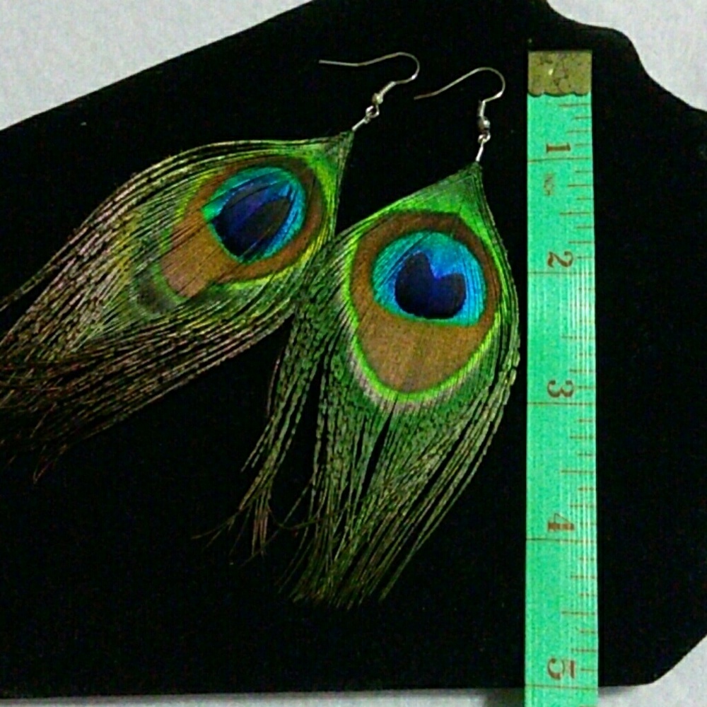 Peacock Feather Earrings - Picture 3 of 3